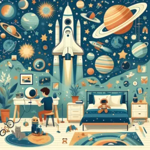 Space Bedroom | Illustrated Kids Space Art | LoveSpaceArt