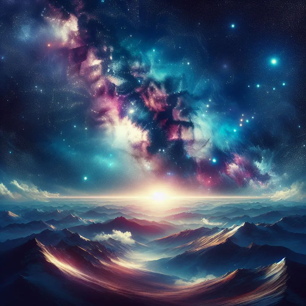 Cosmic Mountain Sunrise | Realistic Galaxy Space Art | LoveSpaceArt