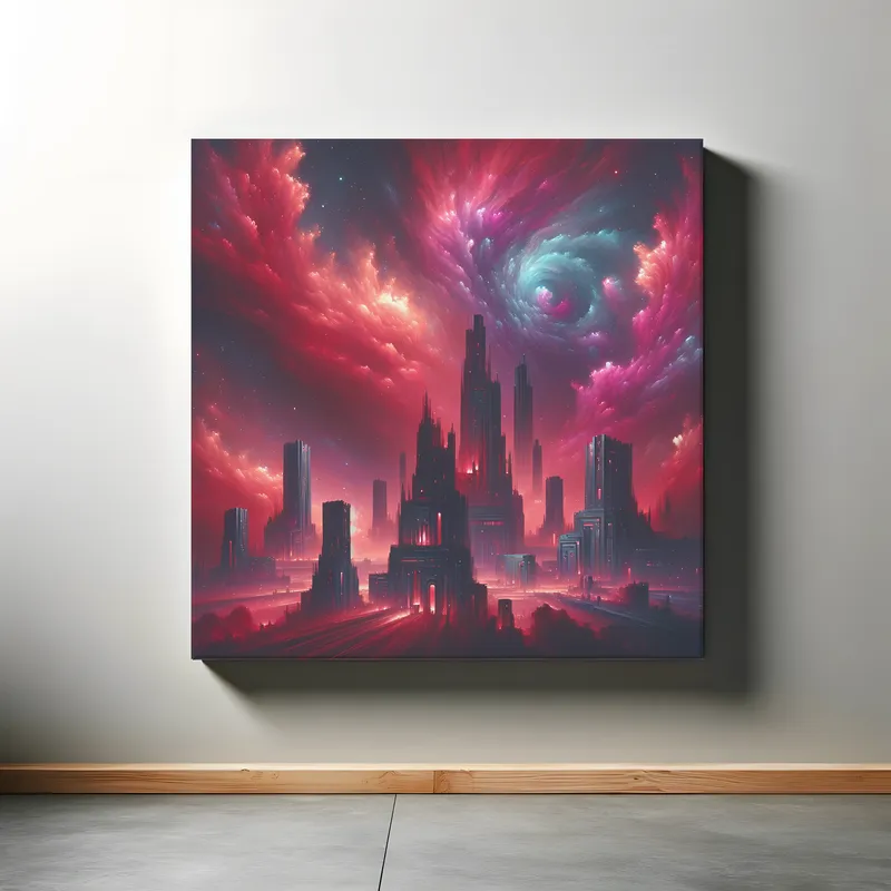 Crimson Cosmos Citadel | Abstract Cyberpunk Space Art | LoveSpaceArt