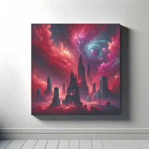 Crimson Cosmos Citadel | Abstract Cyberpunk Space Art | LoveSpaceArt