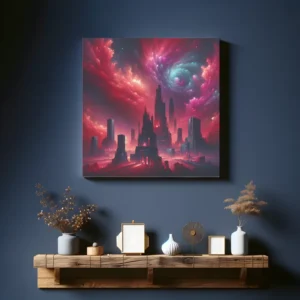 Crimson Cosmos Citadel | Abstract Cyberpunk Space Art | LoveSpaceArt