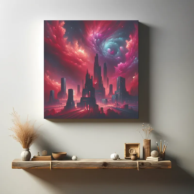 Crimson Cosmos Citadel | Abstract Cyberpunk Space Art | LoveSpaceArt