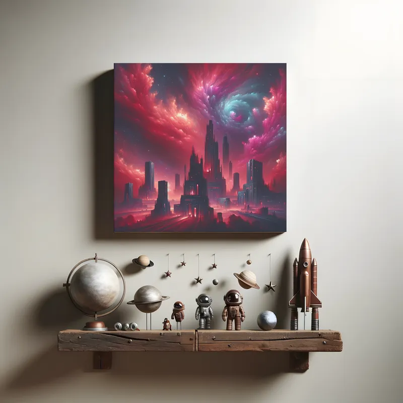 Crimson Cosmos Citadel | Abstract Cyberpunk Space Art | LoveSpaceArt