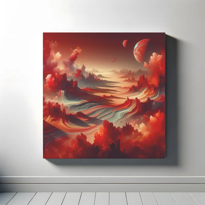 Crimson Echoes of the Unknown | Surreal Abstract Landscape Space Art Print | LoveSpaceArt