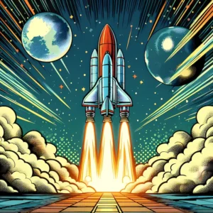 Galactic Launch Journey | Illustrated Retro Rock Space Art Print | LoveSpaceArt