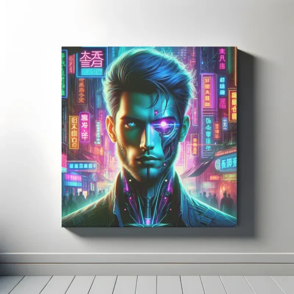 Neon Cybernetic Sentinel | CyberPunk Space Art Print | LoveSpaceArt