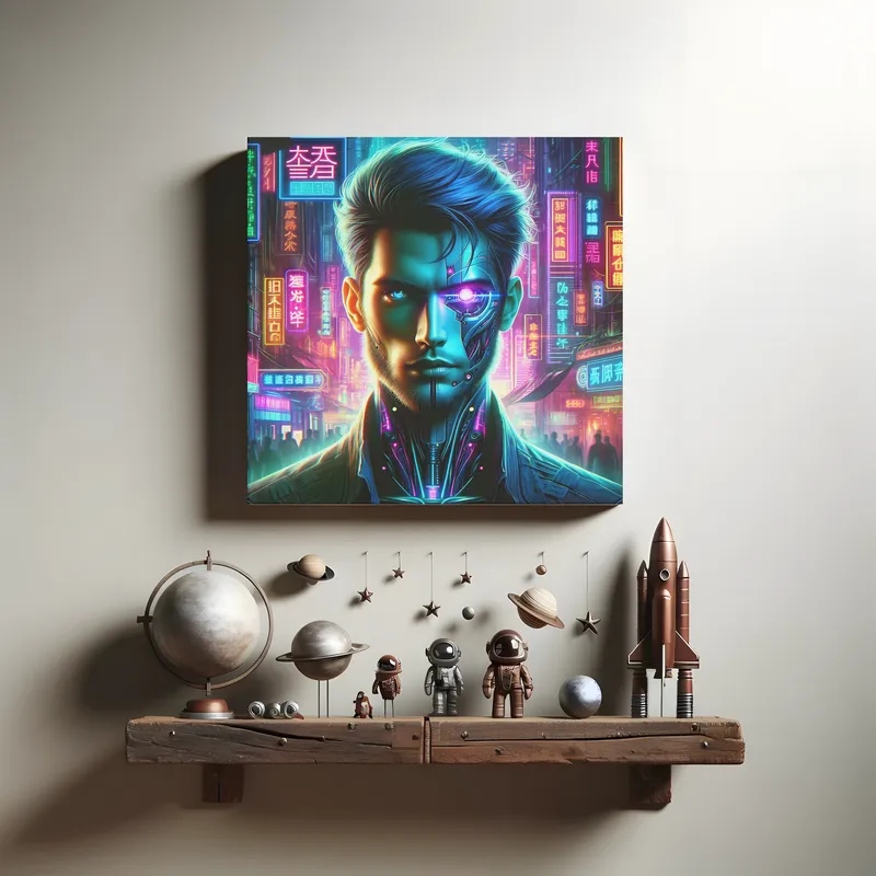 Neon Cybernetic Sentinel | CyberPunk Space Art Print | LoveSpaceArt