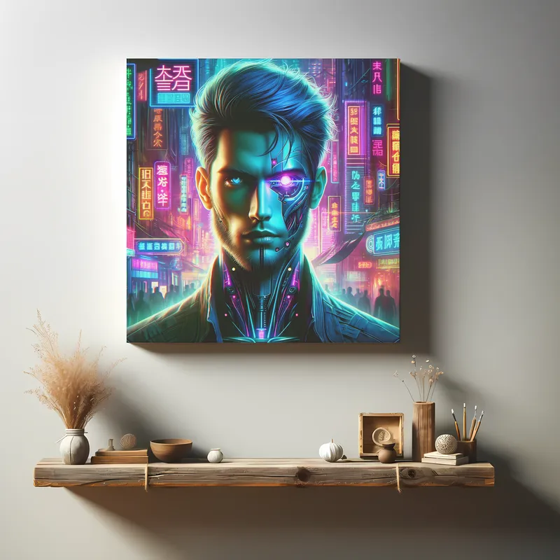 Neon Cybernetic Sentinel | CyberPunk Space Art Print | LoveSpaceArt