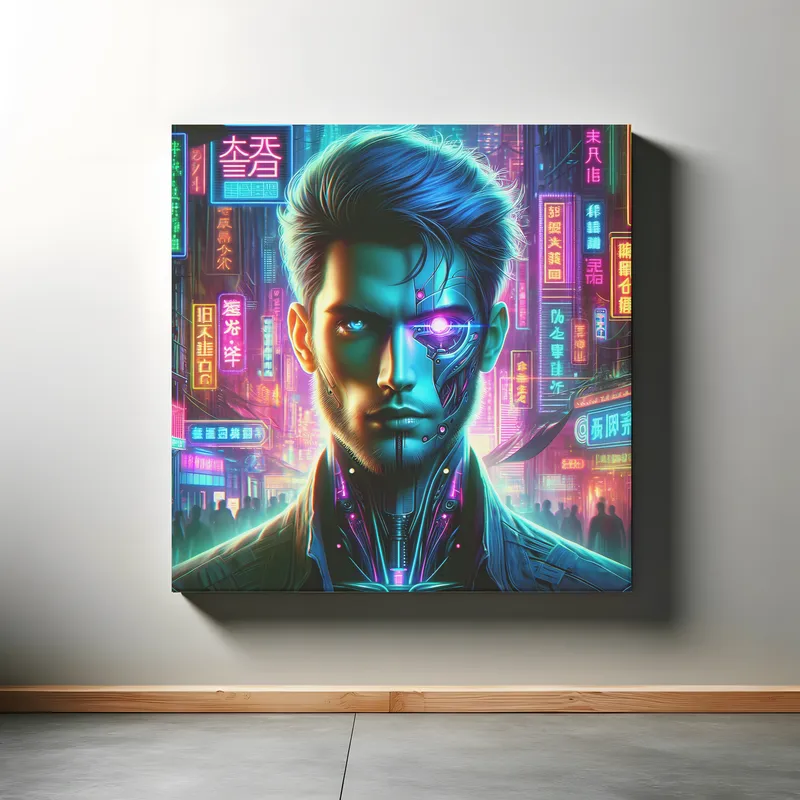 Neon Cybernetic Sentinel | CyberPunk Space Art Print | LoveSpaceArt