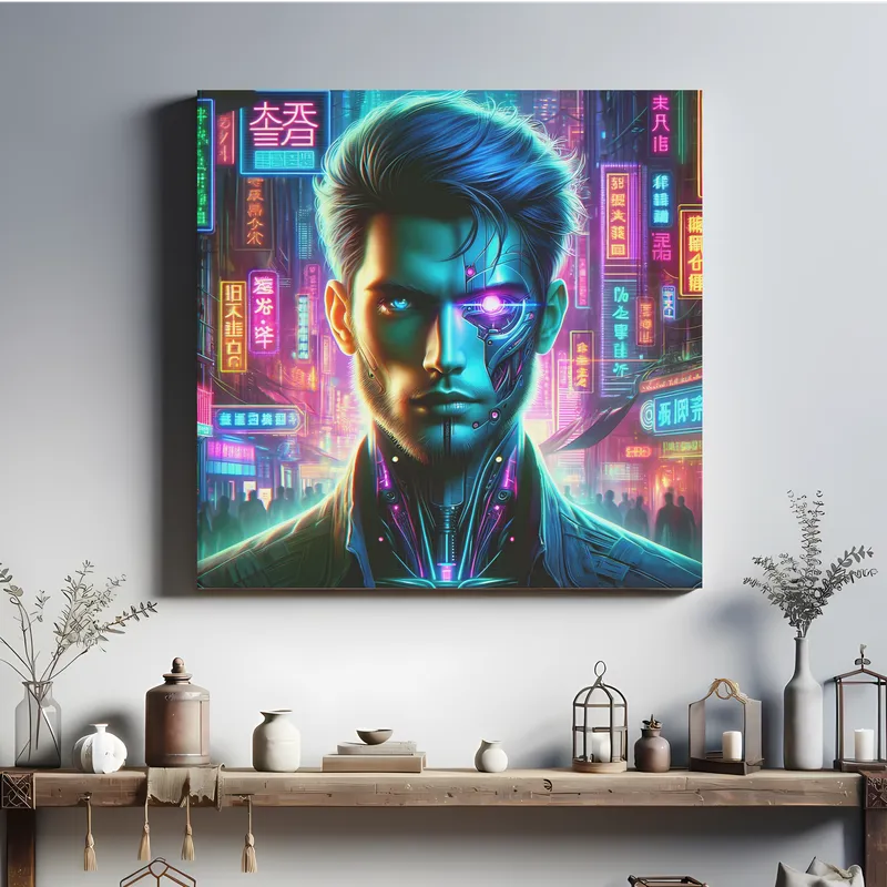 Neon Cybernetic Sentinel | CyberPunk Space Art Print | LoveSpaceArt