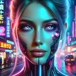 Neon Fusion Gaze | Futuristic Cyberpunk Space Art | LoveSpaceArt