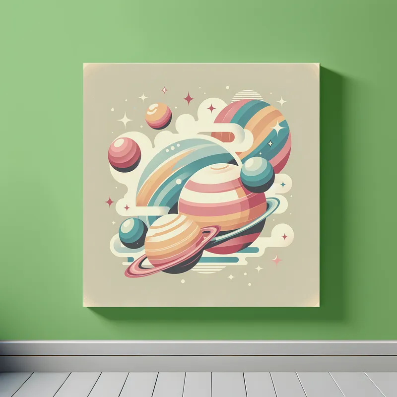 Whimsical Orbits – Retro Planetary Dance | Retro Space Art Prints | LoveSpaceArt