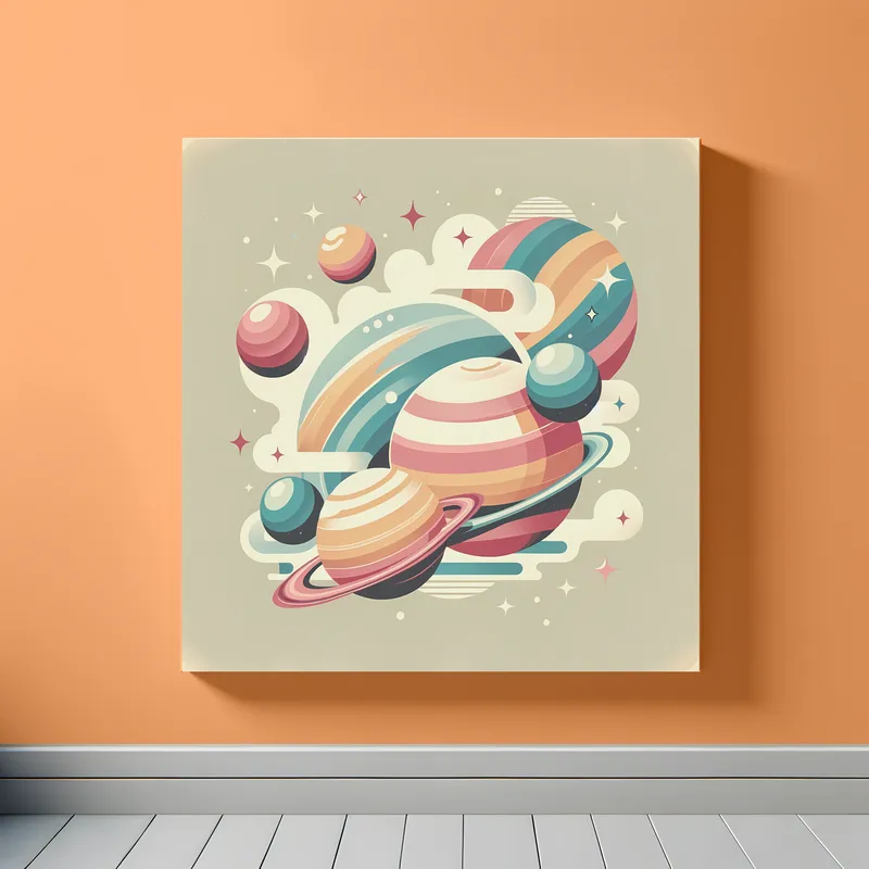 Whimsical Orbits – Retro Planetary Dance | Retro Space Art Prints | LoveSpaceArt