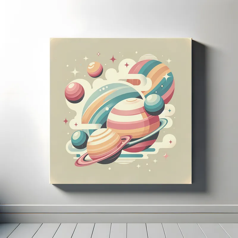 Whimsical Orbits – Retro Planetary Dance | Retro Space Art Prints | LoveSpaceArt