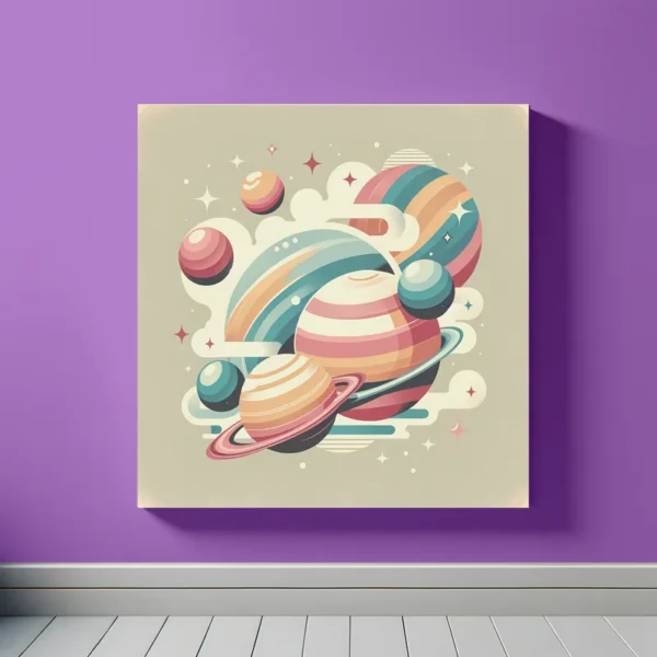 Whimsical Orbits – Retro Planetary Dance | Retro Space Art Prints | LoveSpaceArt