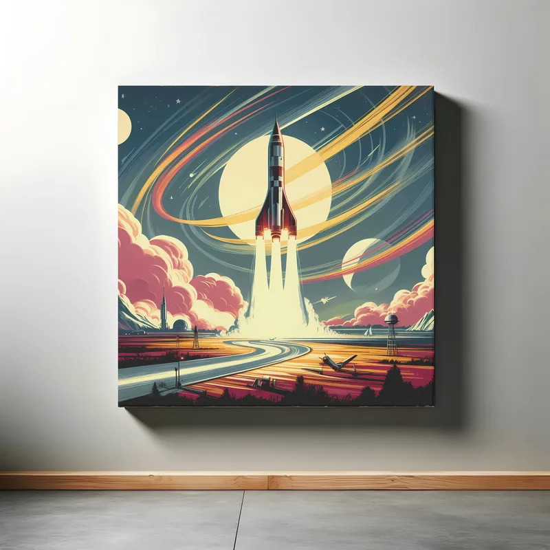 Galactic Launch Scene | Retro Rocket Space Art Print | LoveSpaceArt