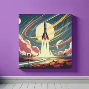 Galactic Launch Scene | Retro Rocket Space Art Print | LoveSpaceArt