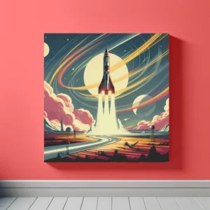 Galactic Launch Scene | Retro Rocket Space Art Print | LoveSpaceArt