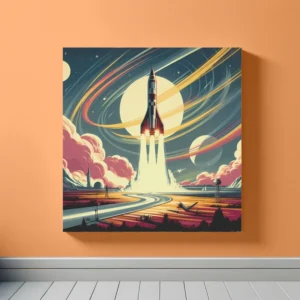 Galactic Launch Scene | Retro Rocket Space Art Print | LoveSpaceArt