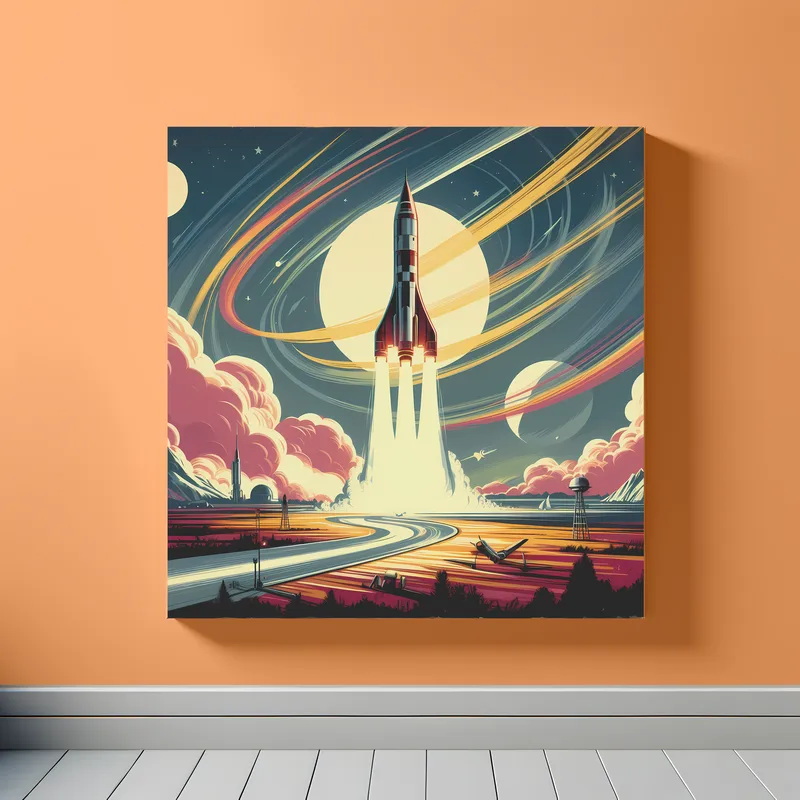 Galactic Launch Scene | Retro Rocket Space Art Print | LoveSpaceArt