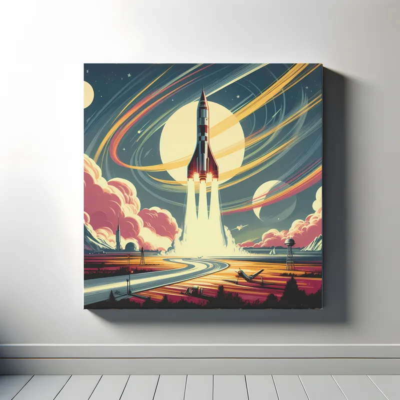 Galactic Launch Scene | Retro Rocket Space Art Print | LoveSpaceArt