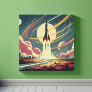 Galactic Launch Scene | Retro Rocket Space Art Print | LoveSpaceArt