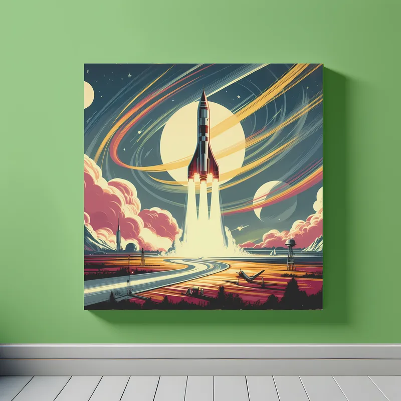 Galactic Launch Scene | Retro Rocket Space Art Print | LoveSpaceArt