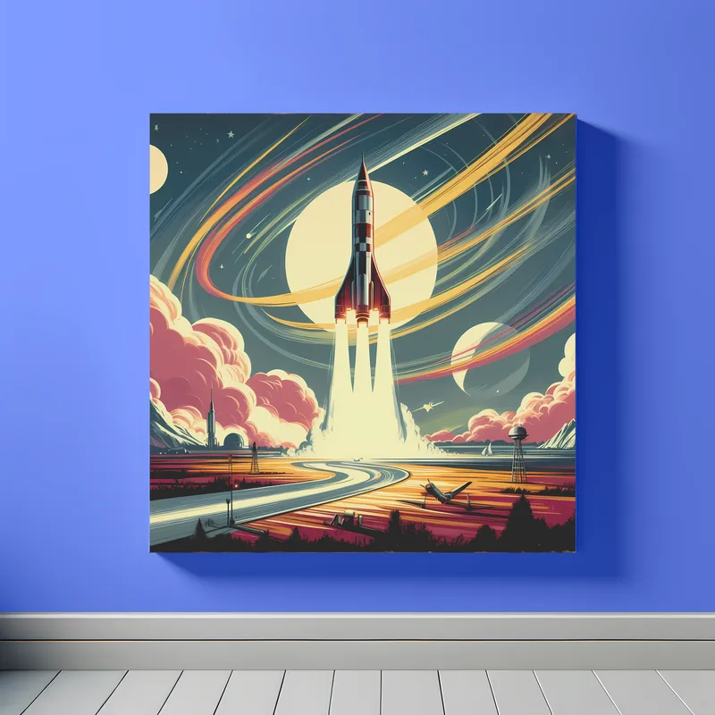 Galactic Launch Scene | Retro Rocket Space Art Print | LoveSpaceArt