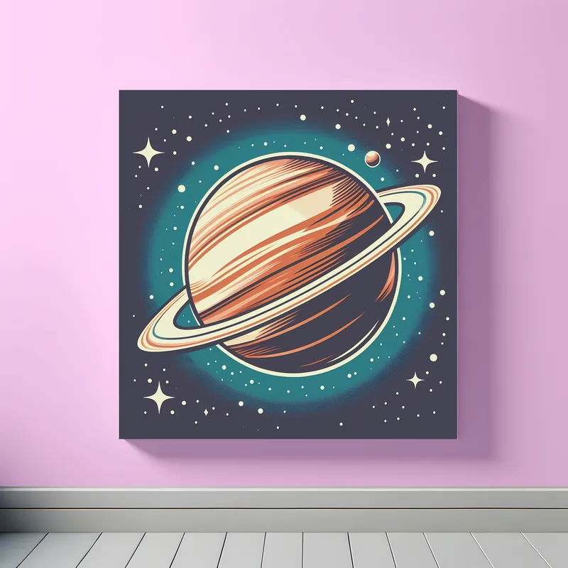 Ringed Planet Hanging In Space | Retro Space Art Print | LoveSpaceArt