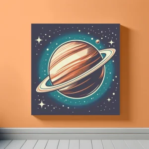 Ringed Planet Hanging In Space | Retro Space Art Print | LoveSpaceArt