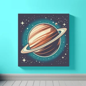 Ringed Planet Hanging In Space | Retro Space Art Print | LoveSpaceArt