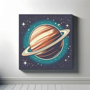 Ringed Planet Hanging In Space | Retro Space Art Print | LoveSpaceArt