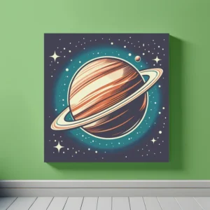 Ringed Planet Hanging In Space | Retro Space Art Print | LoveSpaceArt