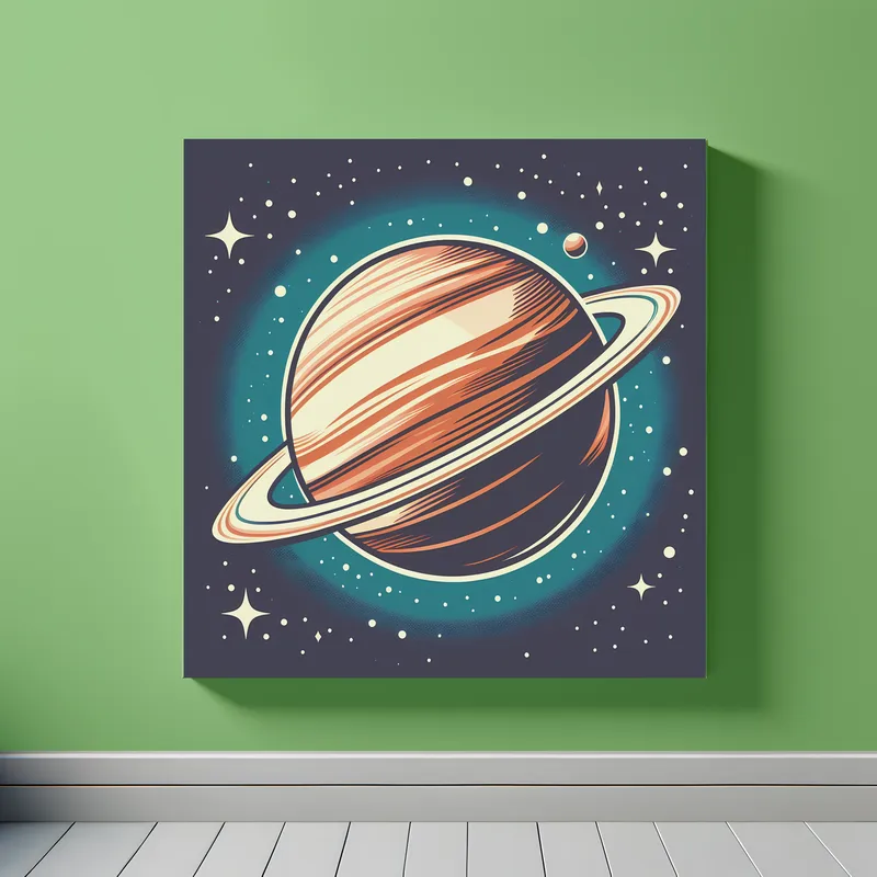 Ringed Planet Hanging In Space | Retro Space Art Print | LoveSpaceArt