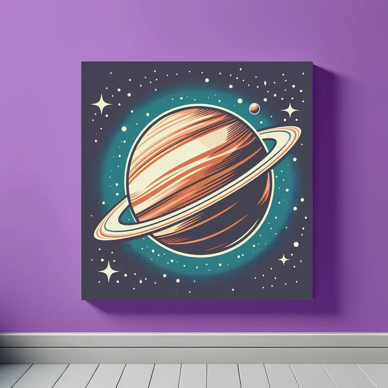 Ringed Planet Hanging In Space | Retro Space Art Print | LoveSpaceArt