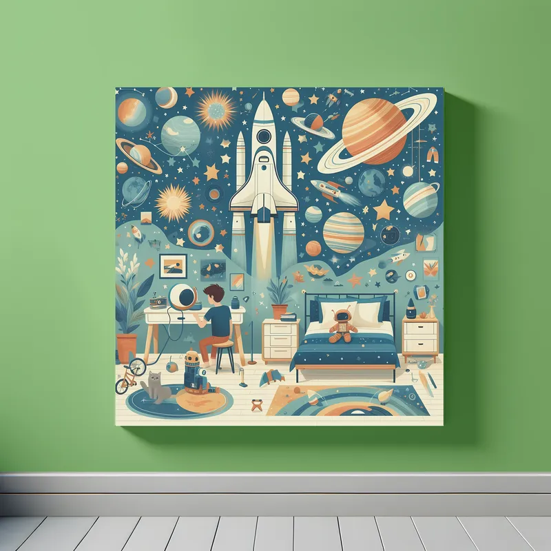 Space Bedroom | Illustrated Kids Space Art | LoveSpaceArt