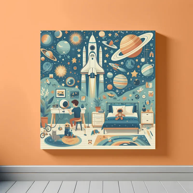 Space Bedroom | Illustrated Kids Space Art | LoveSpaceArt