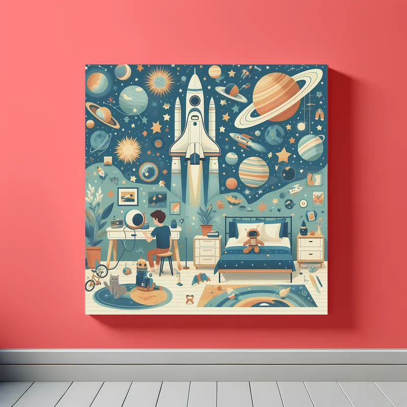 Space Bedroom | Illustrated Kids Space Art | LoveSpaceArt