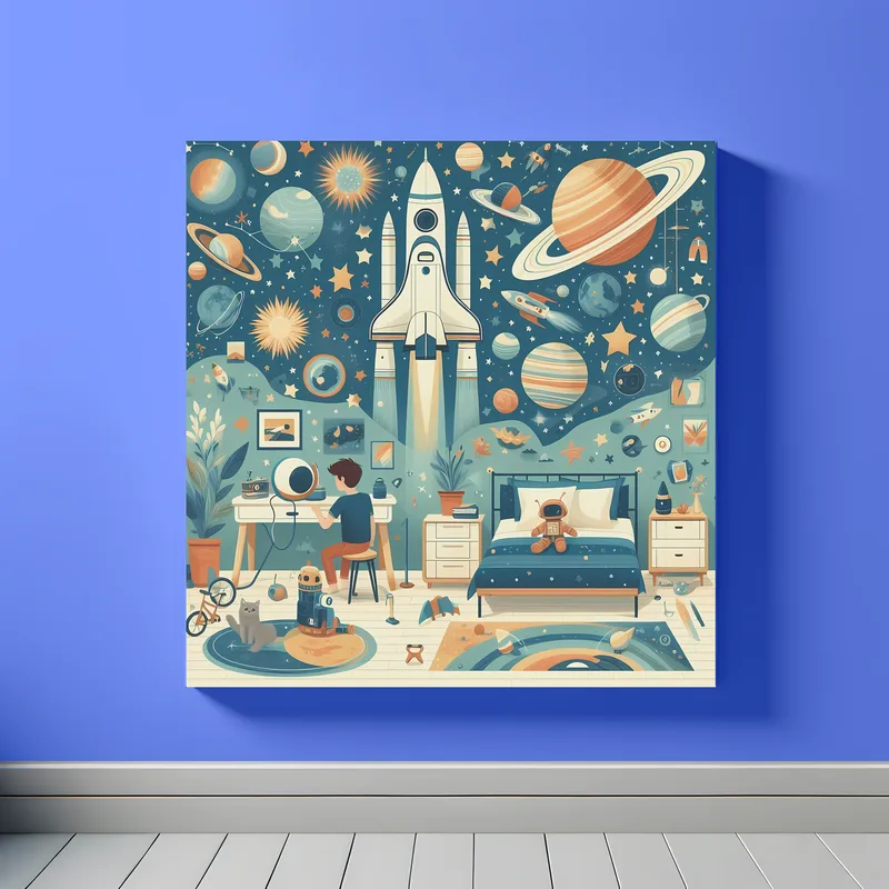 Space Bedroom | Illustrated Kids Space Art | LoveSpaceArt