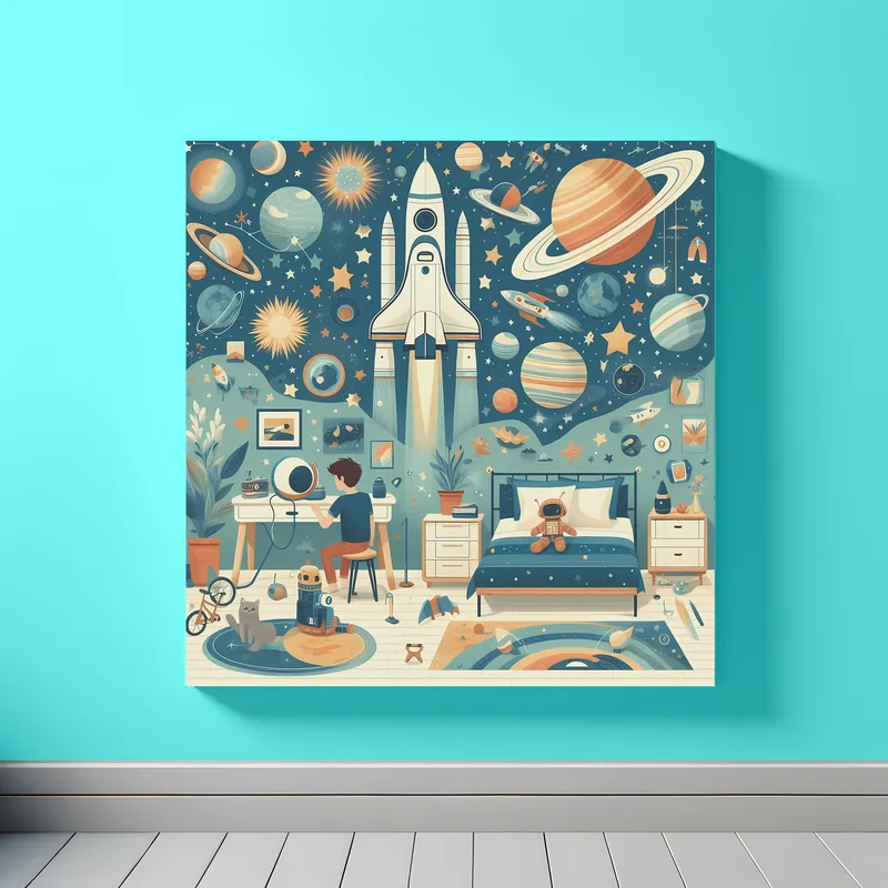 Space Bedroom | Illustrated Kids Space Art | LoveSpaceArt