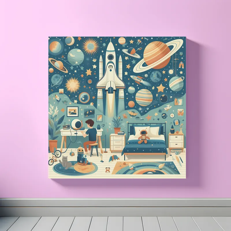 Space Bedroom | Illustrated Kids Space Art | LoveSpaceArt