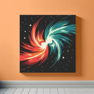 Colliding Galaxies | Orange Blue | Minimalist Retro Space Art Print | LoveSpaceArt