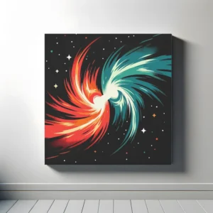 Colliding Galaxies | Orange Blue | Minimalist Retro Space Art Print | LoveSpaceArt