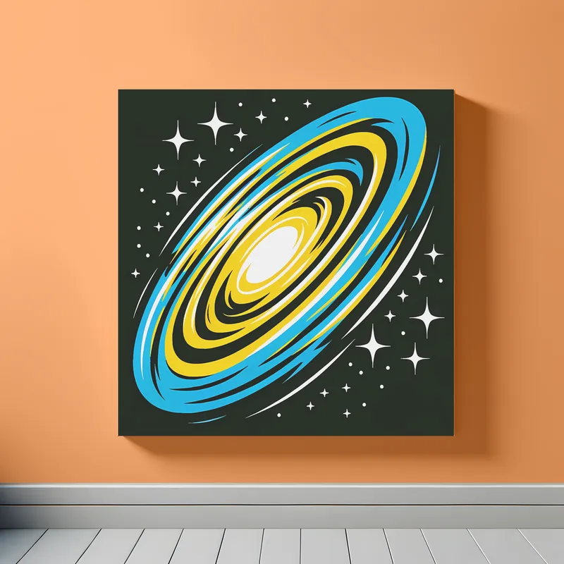 Cyan Yellow Galaxy Swirl | Minimalist Retro Space Art Print | LoveSpaceArt