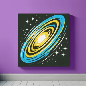 Cyan Yellow Galaxy Swirl | Minimalist Retro Space Art Print | LoveSpaceArt