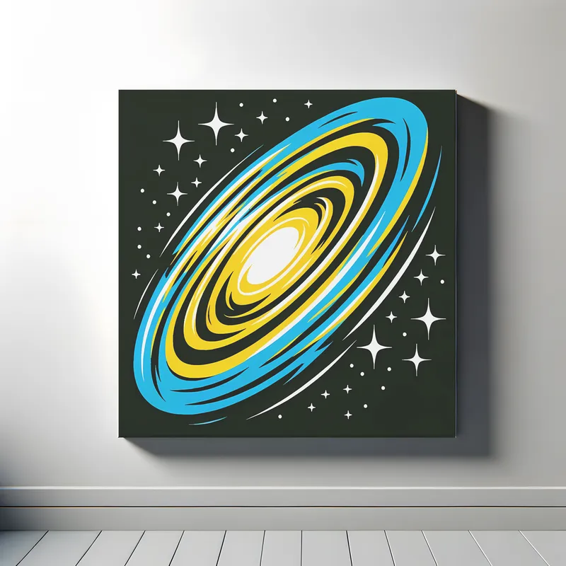 Cyan Yellow Galaxy Swirl | Minimalist Retro Space Art Print | LoveSpaceArt