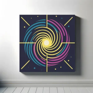 Geometric Spiral Galaxy | Blue Yellow | Minimalist Retro Space Art Print | LoveSpaceArt