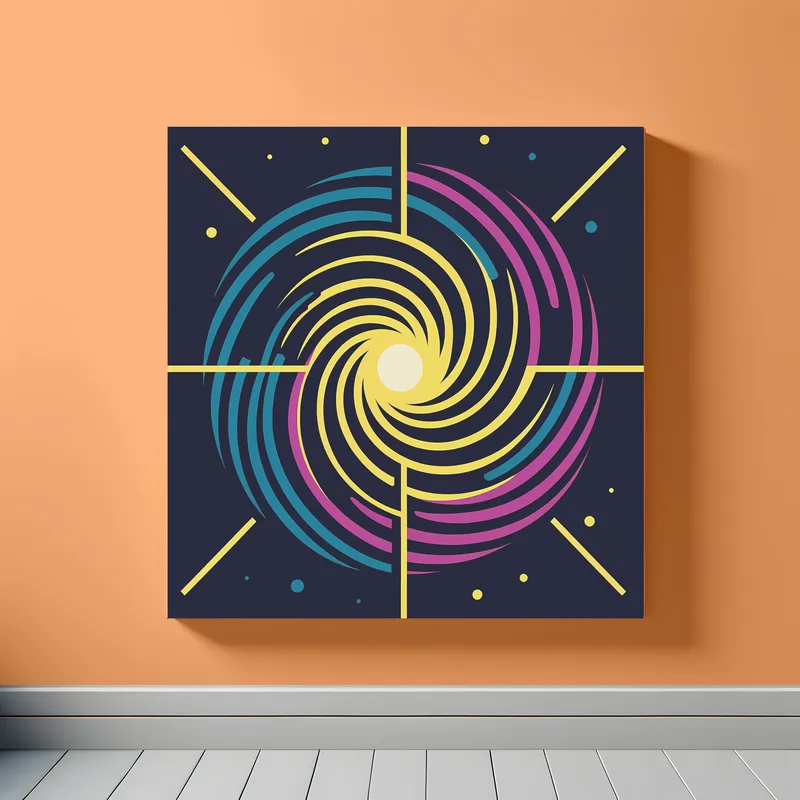 Geometric Spiral Galaxy | Blue Yellow | Minimalist Retro Space Art Print | LoveSpaceArt