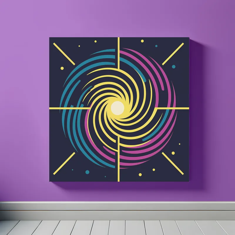 Geometric Spiral Galaxy | Blue Yellow | Minimalist Retro Space Art Print | LoveSpaceArt