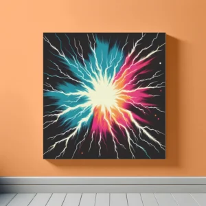 Lightning in Space Cyan Orange | Minimalist Retro Space Art Print | LoveSpaceArt